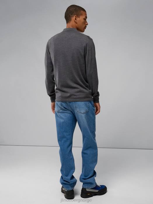 J.Lindeberg menn nyle merino cardigan med glidelås vulkansk aske klær F8642315