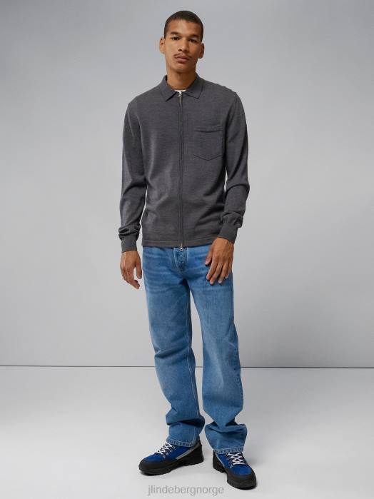 J.Lindeberg menn nyle merino cardigan med glidelås vulkansk aske klær F8642315