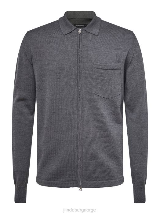 J.Lindeberg menn nyle merino cardigan med glidelås vulkansk aske klær F8642315