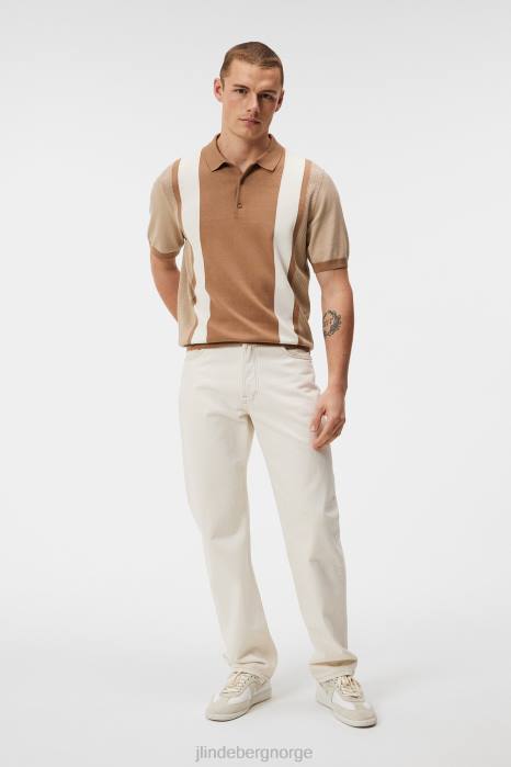 J.Lindeberg menn rey stripet polo tiger brun klær F8641043