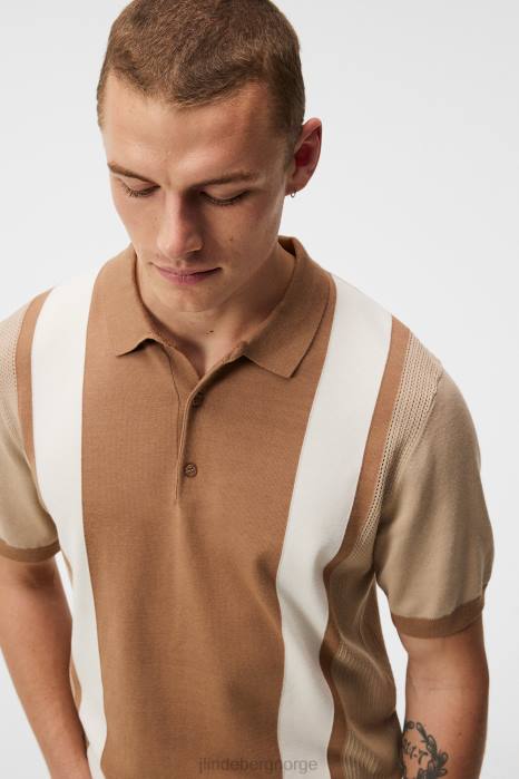 J.Lindeberg menn rey stripet polo tiger brun klær F8641043