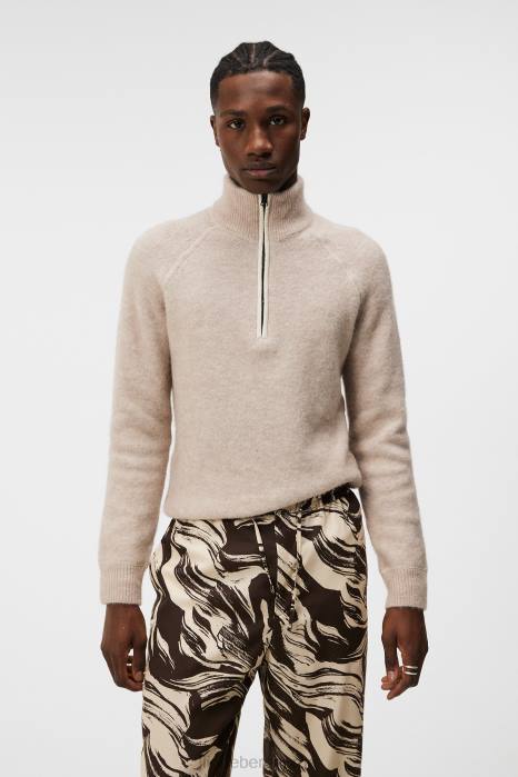 J.Lindeberg menn wilton genser med halv glidelås østersgrå klær F8641000