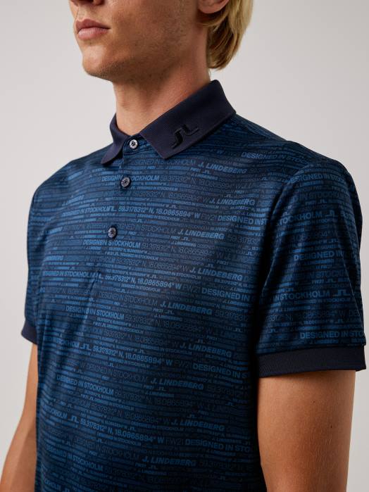 J.Lindeberg menn kv print golfpolo hq blå klær F8642119