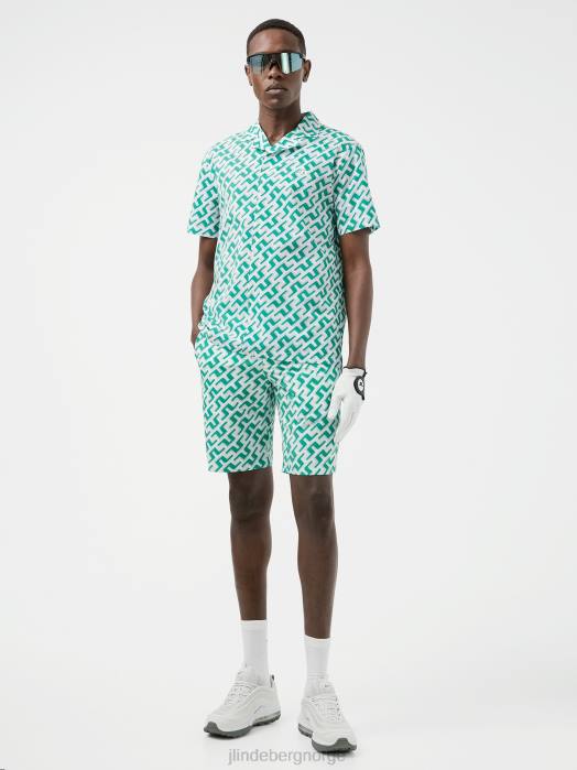 J.Lindeberg menn resort golf skjorte grønt 3d-bromonogram klær F8642081