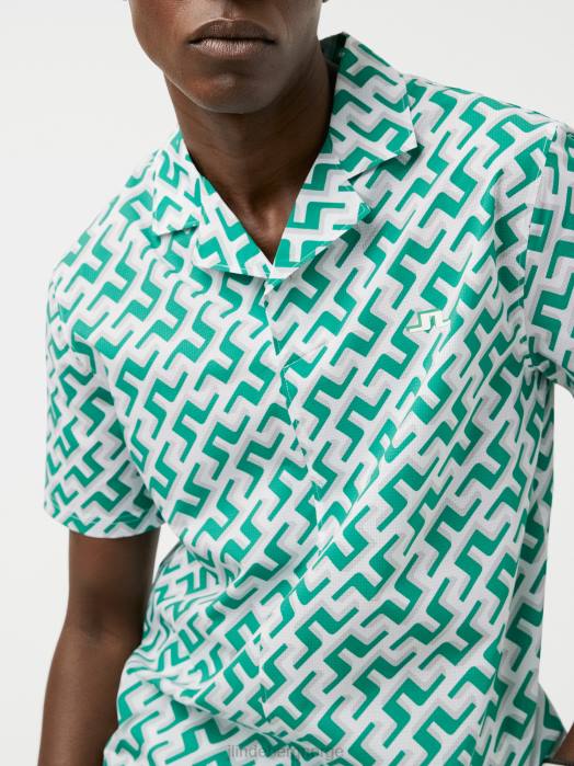 J.Lindeberg menn resort golf skjorte grønt 3d-bromonogram klær F8642081