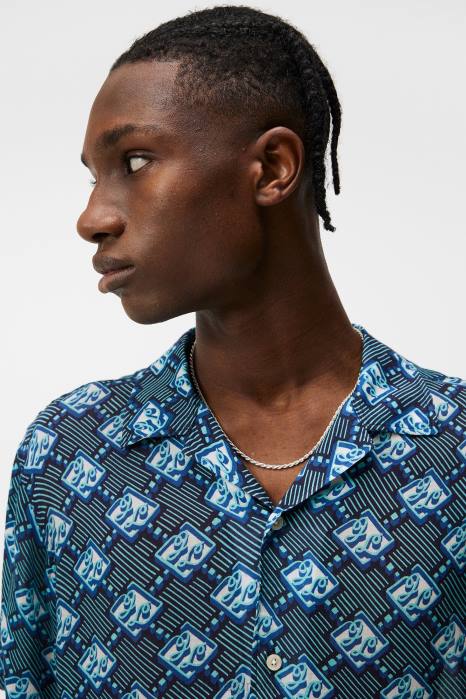 J.Lindeberg menn donso diamond boxy skjorte marinen klær F8641172