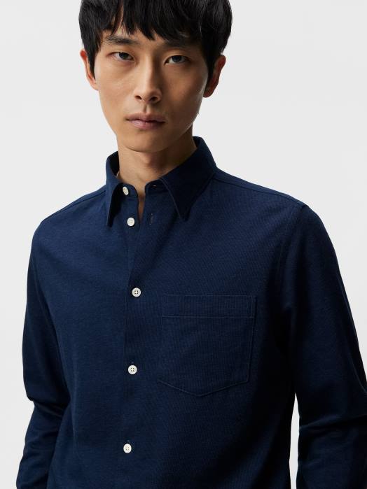 J.Lindeberg menn jersey slim skjorte marinen klær F8641182