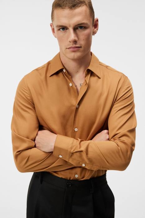 J.Lindeberg menn komfort tencel slim skjorte chipmunk klær F8641151