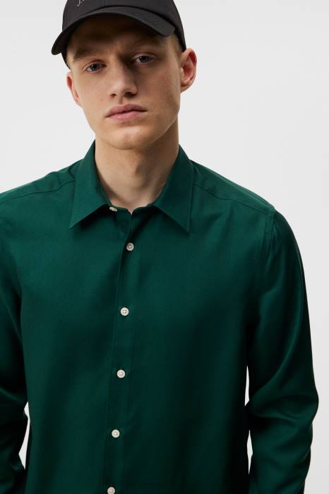 J.Lindeberg menn komfort tencel slim skjorte regnskog klær F8641186