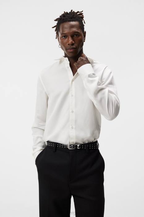 J.Lindeberg menn komfort tencel slim skjorte sky hvit klær F8641152