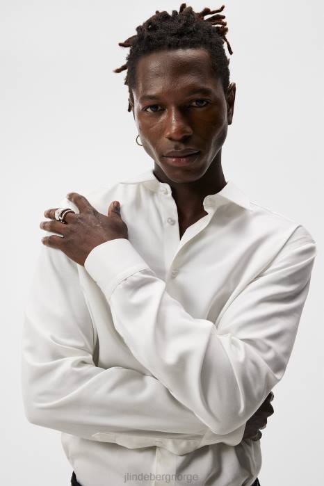 J.Lindeberg menn komfort tencel slim skjorte sky hvit klær F8641152