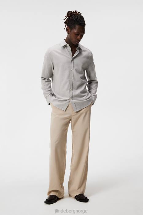 J.Lindeberg menn lett flanell slank skjorte lysegrå klær F8641156