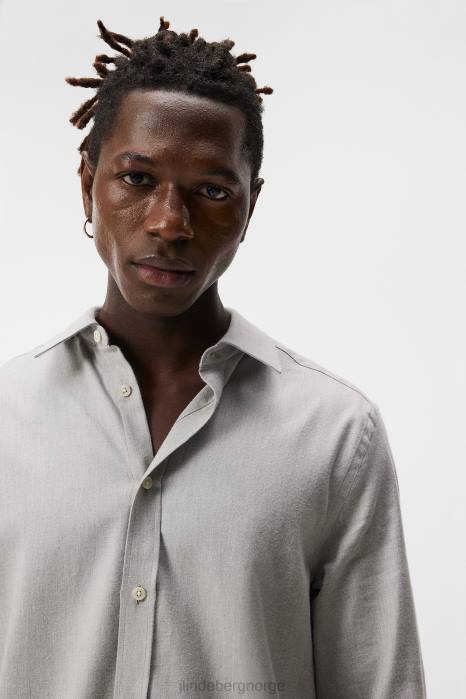 J.Lindeberg menn lett flanell slank skjorte lysegrå klær F8641156