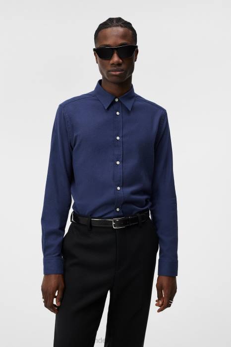 J.Lindeberg menn lett flanell slank skjorte marinen klær F8641157