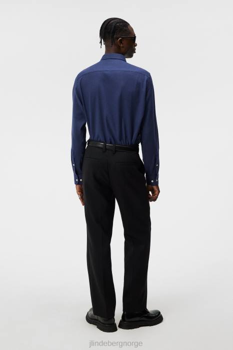 J.Lindeberg menn lett flanell slank skjorte marinen klær F8641157