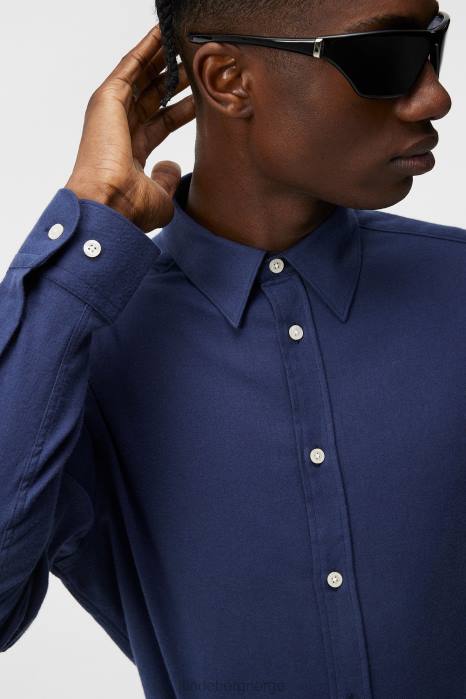 J.Lindeberg menn lett flanell slank skjorte marinen klær F8641157