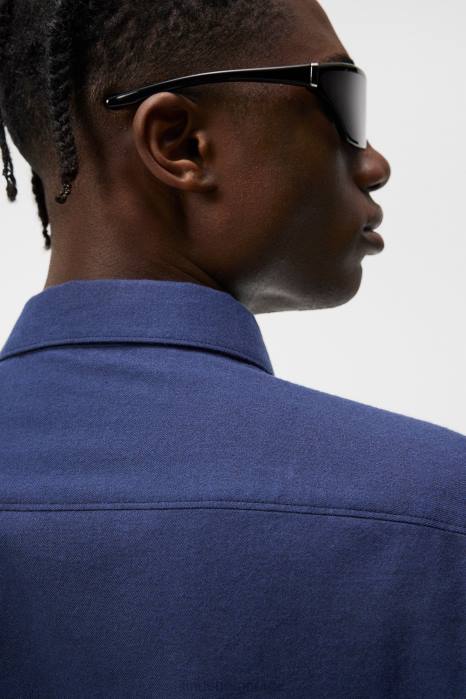 J.Lindeberg menn lett flanell slank skjorte marinen klær F8641157