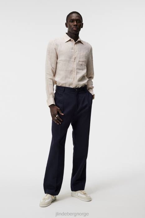 J.Lindeberg menn lin melange langermet slim skjorte safari beige klær F8641179