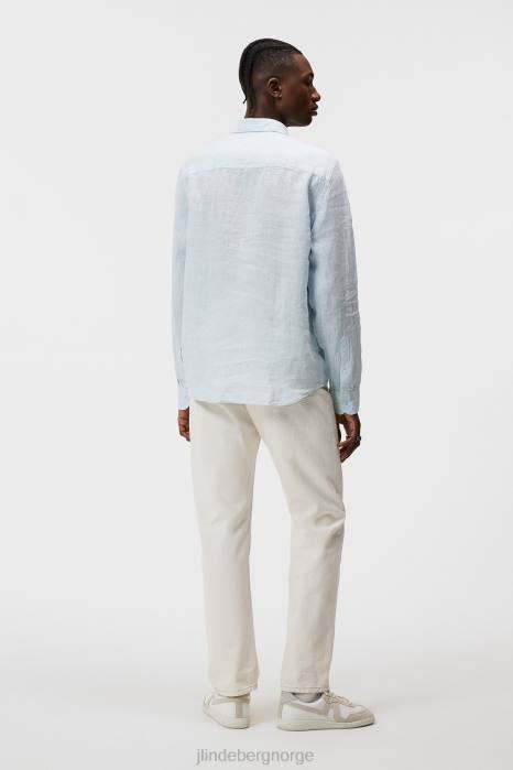 J.Lindeberg menn melange skjorte i lin drømme blå klær F8641177