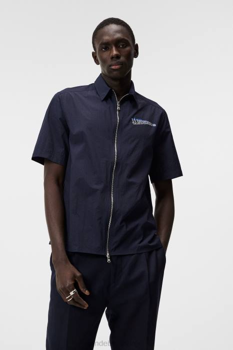 J.Lindeberg menn skjorte med kjede nylon med glidelås marinen klær F8641167