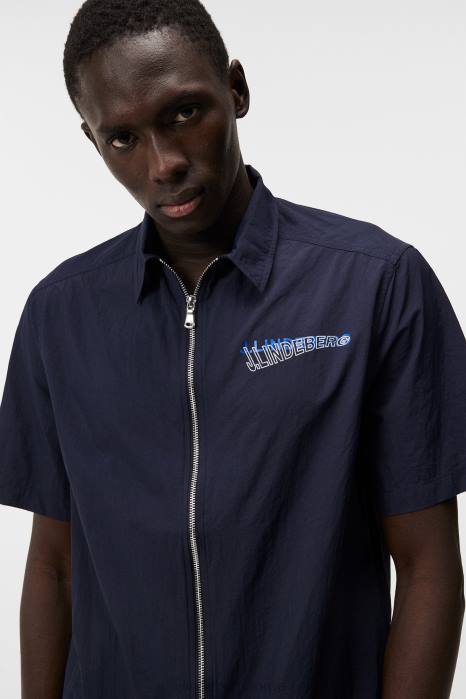 J.Lindeberg menn skjorte med kjede nylon med glidelås marinen klær F8641167
