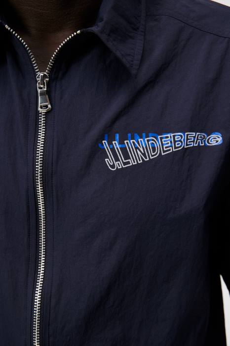 J.Lindeberg menn skjorte med kjede nylon med glidelås marinen klær F8641167