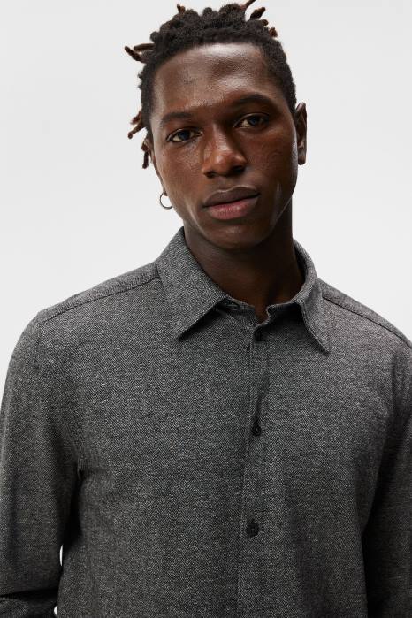 J.Lindeberg menn slank skjorte i marlon jersey mellomgrå melange klær F8641155