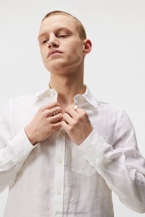 J.Lindeberg menn slank skjorte i rent lin hvit klær F8641188