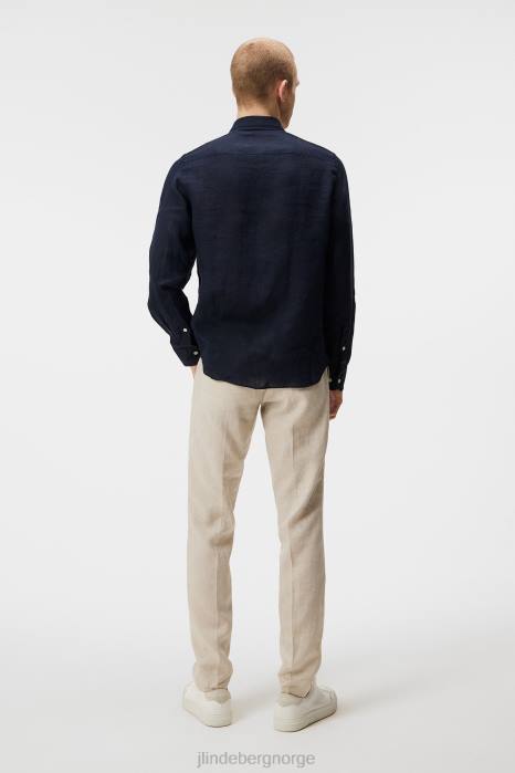 J.Lindeberg menn slank skjorte i rent lin marinen klær F8641187