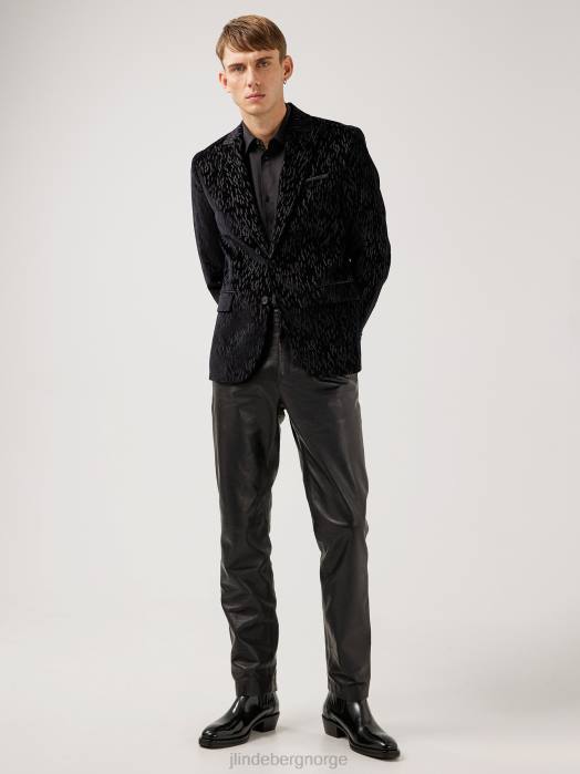 J.Lindeberg menn lenny-trykt fløyelsblazer svart klær F8642567