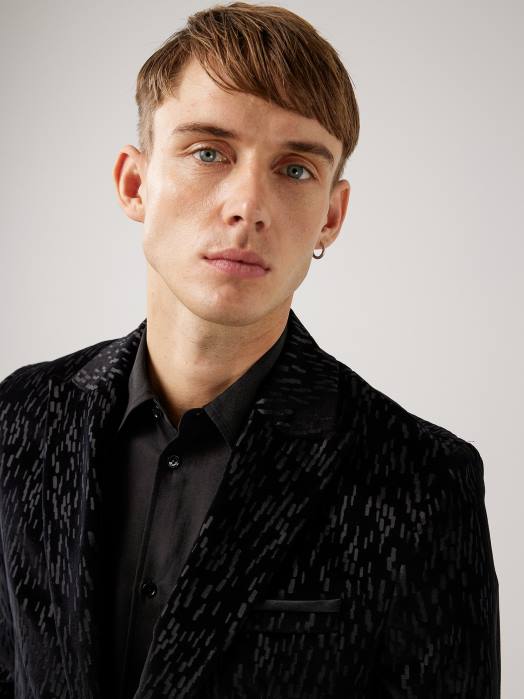 J.Lindeberg menn lenny-trykt fløyelsblazer svart klær F8642567