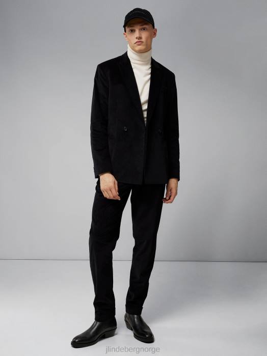 J.Lindeberg menn plisserte bukser i gordon cordfløyel svart klær F8642555