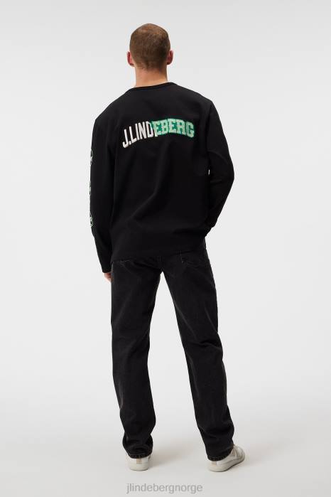 J.Lindeberg menn camilo langermet grafisk t-skjorte svart klær F864966