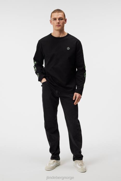 J.Lindeberg menn camilo langermet grafisk t-skjorte svart klær F864966