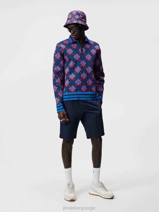 J.Lindeberg menn rami jacquard polo lapis blå klær F864958