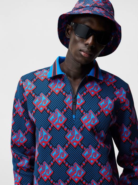 J.Lindeberg menn rami jacquard polo lapis blå klær F864958