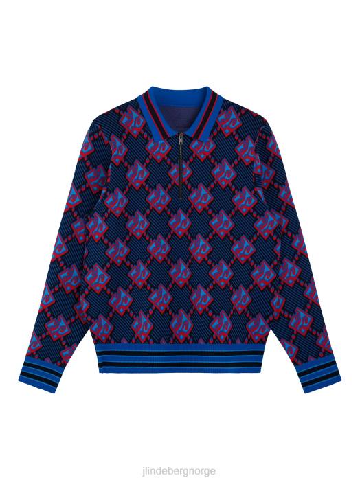 J.Lindeberg menn rami jacquard polo lapis blå klær F864958