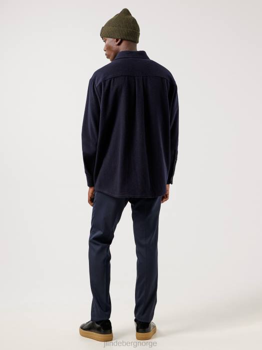 J.Lindeberg menn flat ull overskjorte med løs passform marinen klær F8642500