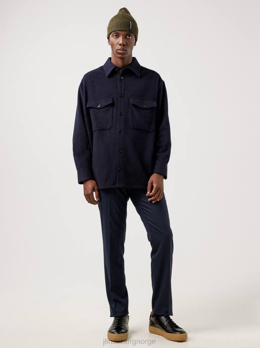 J.Lindeberg menn flat ull overskjorte med løs passform marinen klær F8642500