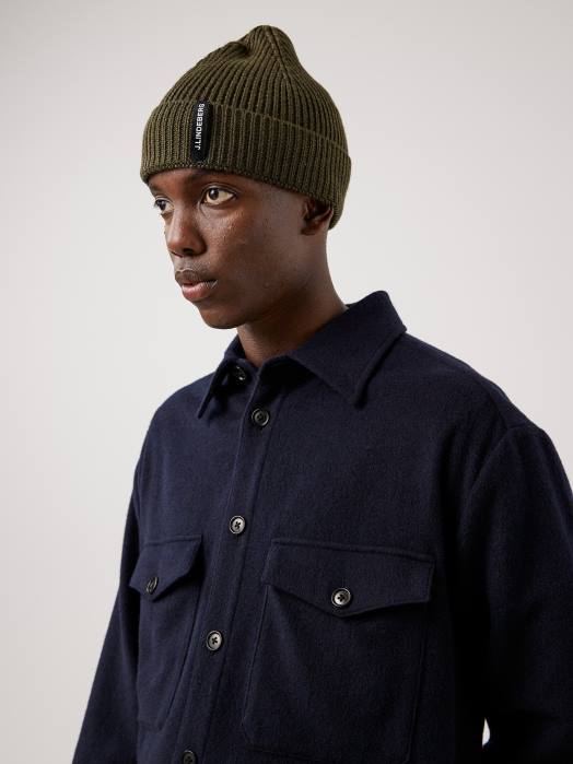 J.Lindeberg menn flat ull overskjorte med løs passform marinen klær F8642500