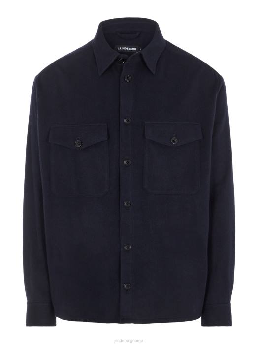 J.Lindeberg menn flat ull overskjorte med løs passform marinen klær F8642500