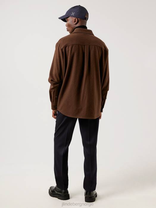 J.Lindeberg menn flat ull overskjorte med løs passform umbra brun klær F8642499