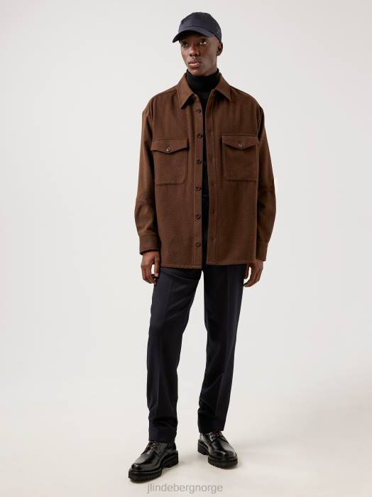J.Lindeberg menn flat ull overskjorte med løs passform umbra brun klær F8642499