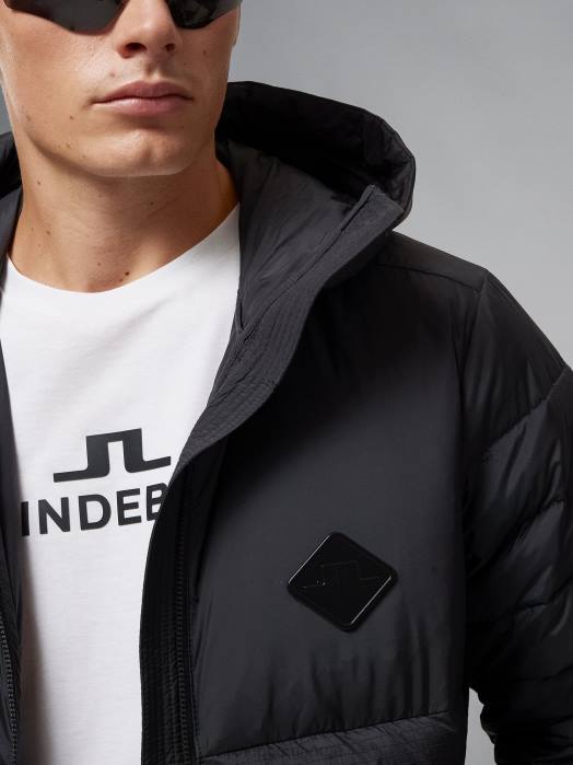 J.Lindeberg menn hybrid tekst dunjakke svart klær F8642438