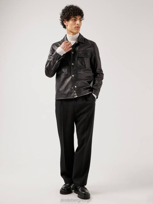 J.Lindeberg menn lenox overskjorte i skinn svart klær F8642469