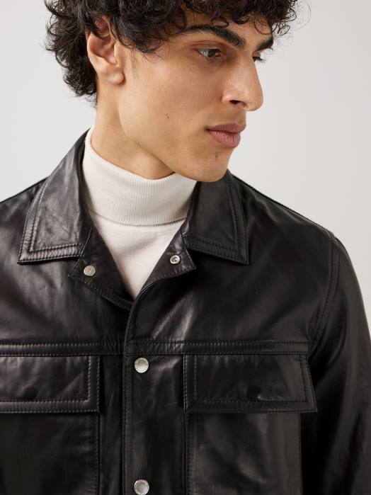 J.Lindeberg menn lenox overskjorte i skinn svart klær F8642469