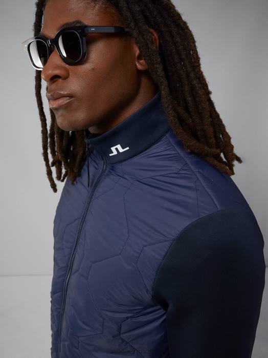 J.Lindeberg menn quilt hybrid jakke marinen klær F8642424